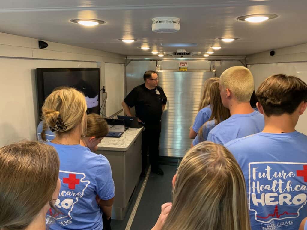 Students inside the mobile simulation classroom