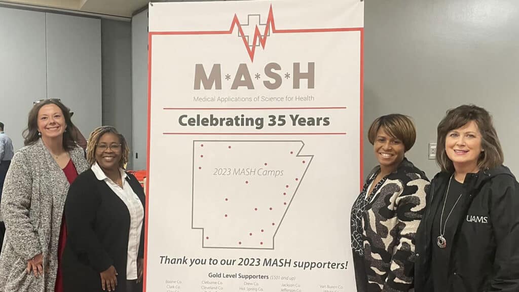 UAMS Regional Education Coordinators attending Arkansas Farm Bureau’s convention, which included a celebration of 35 years of our M*A*S*H partnership. L-R: Destiny Carter, SW, Danielle Harris, SC, Ursula Redmond, WE, and Janet Ligon, EA.