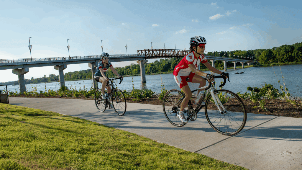 Cyclists at two rivers park